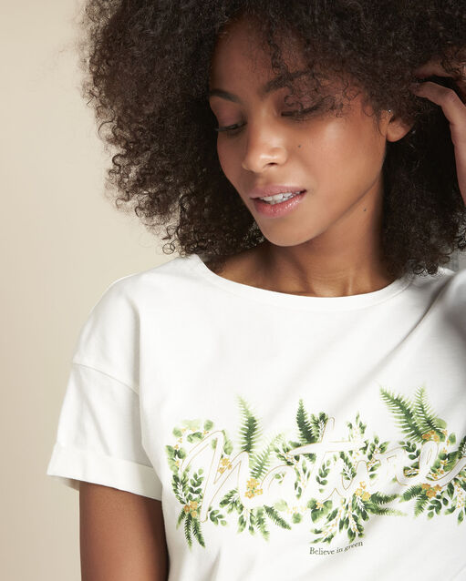 Tee-shirt sérigraphié en coton biologique canelle ecru.