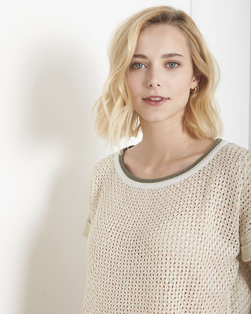 Pull crème ajouré lurex aerien creme.