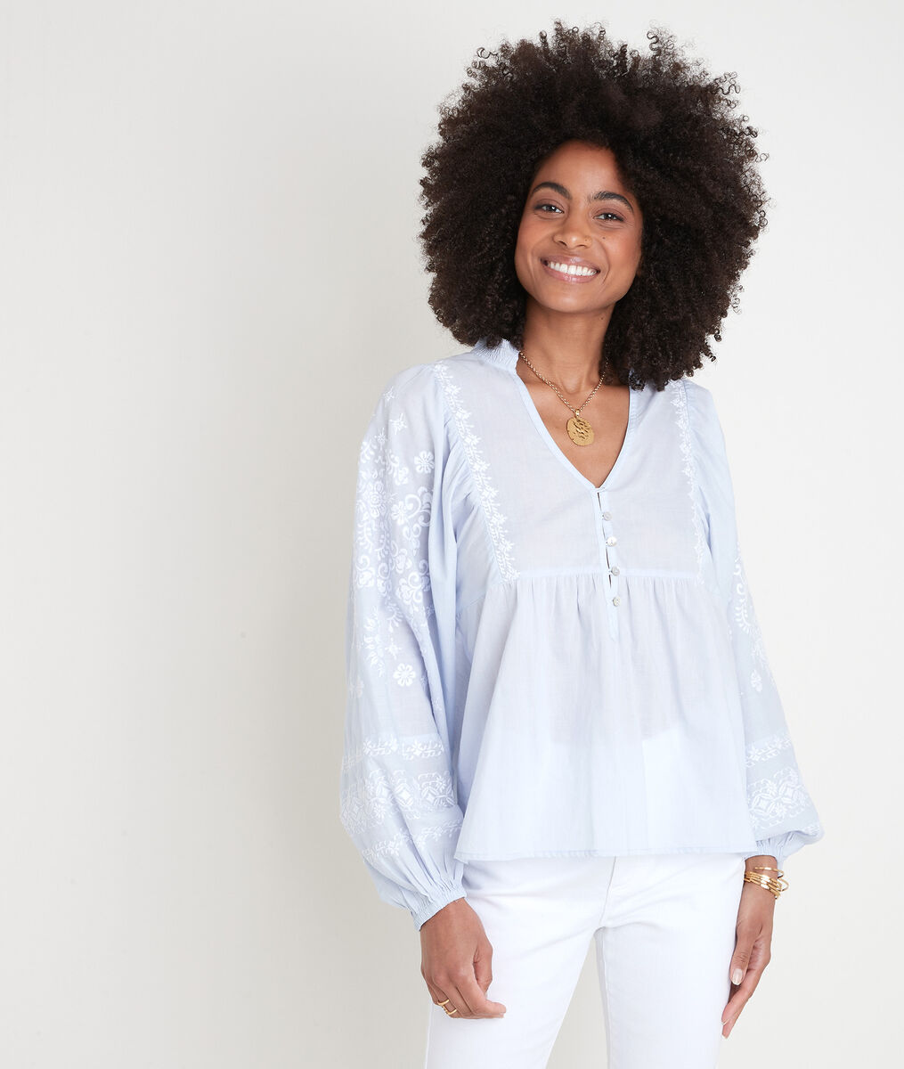Blouse brodée en coton bleu ciel Anna | 1-2-3 Blouse brodée en coton bleu ciel Anna PhotoZ | 1-2-3