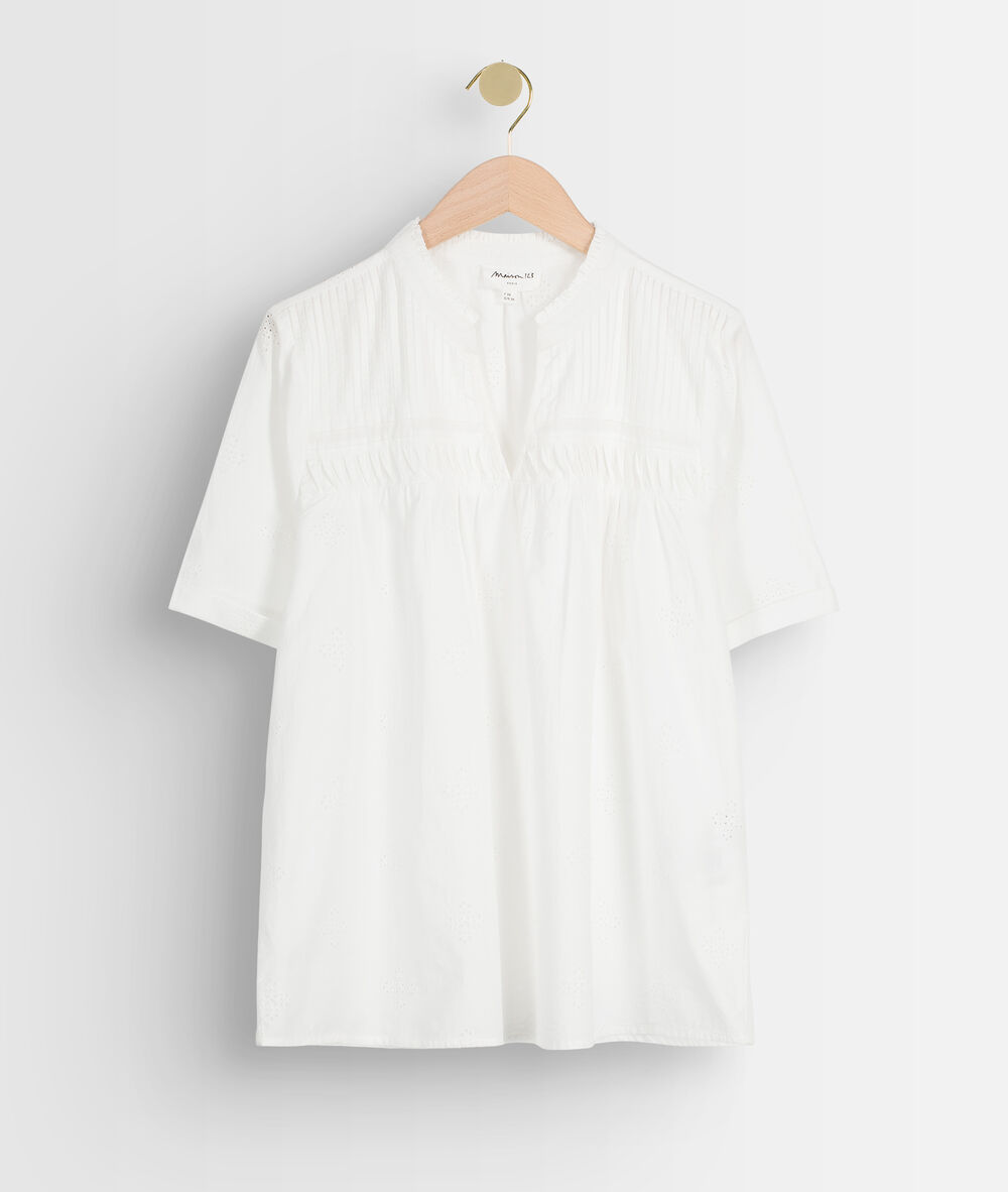 Blouse en coton biologique brodée col v tobias ecru.