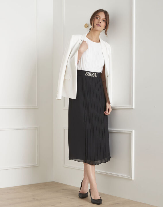 Robe noir & blanc plissée ceinture strass Isabella | 1-2-3 Robe noir & blanc plissée ceinture strass Isabella PhotoZ | 1-2-3