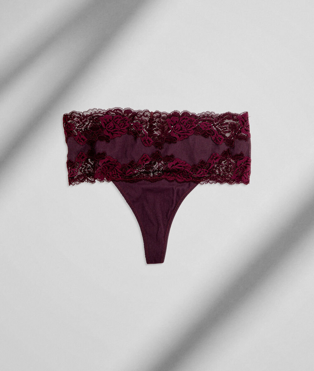 Tanga haut en tulle coton et dentelle lie de vin jeanne bordeaux.