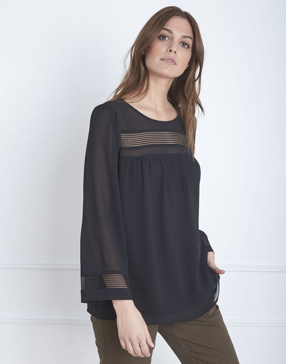 Blouse noire galons ajourés Verena | 1-2-3 Blouse noire galons ajourés Verena PhotoZ | 1-2-3