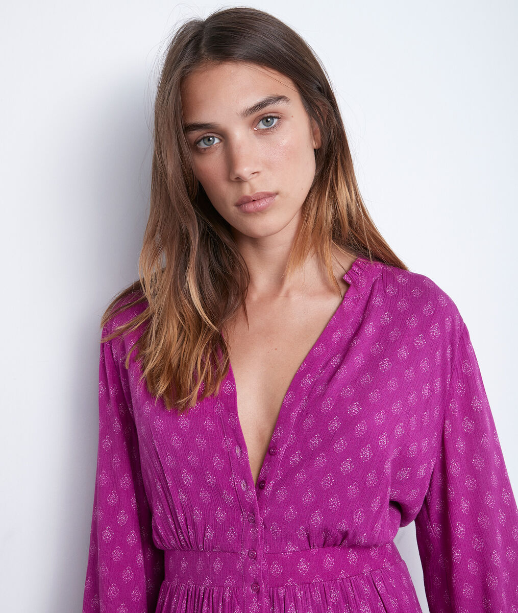 Robe longue fluide imprimée fuschia Carola | 1-2-3 Robe longue fluide imprimée fuschia Carola PhotoZ | 1-2-3