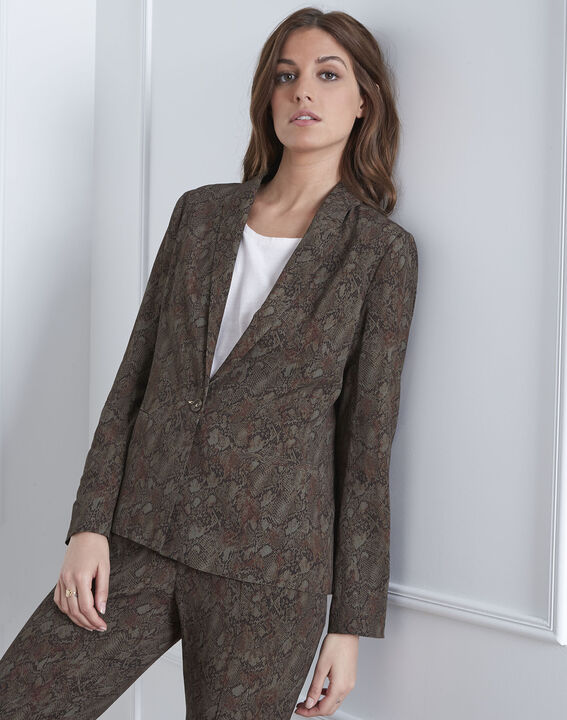 Veste kaki fluide imprimé python Farley | 1-2-3 Veste kaki fluide imprimé python Farley PhotoZ | 1-2-3