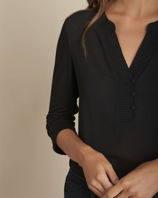 Blouse bimatière noire Mira (1) - Maison 123