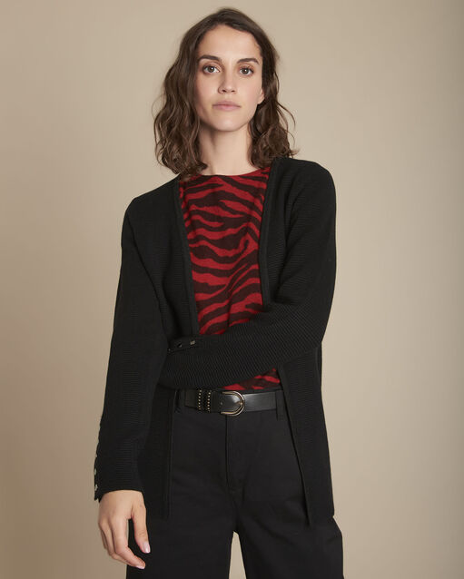 Gilet long en maille ottoman fonfon noir.