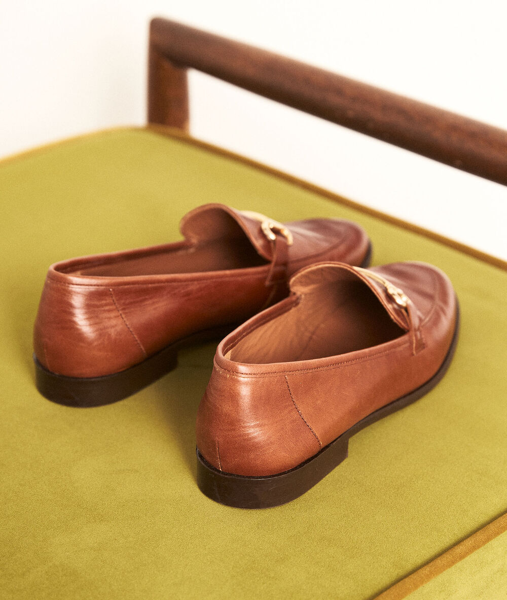 Mocassins à boucle en cuir marron hanah chocolat.