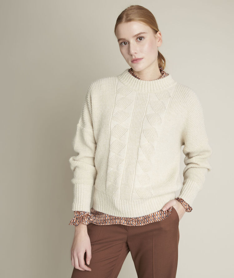 Pull col montant force ecru.