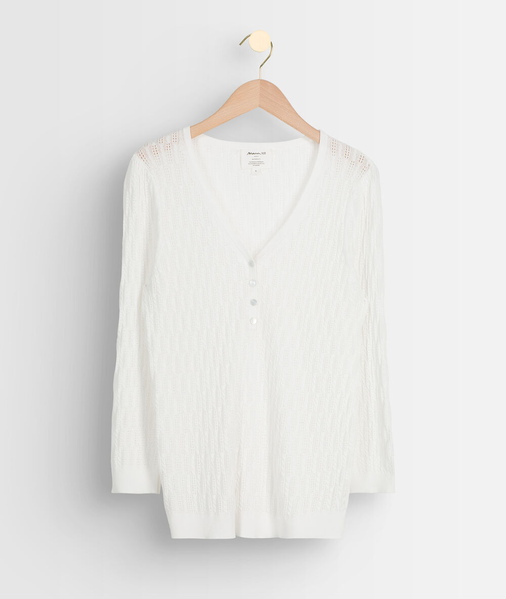 Top blanc en maille fine ajourée avy ecru.