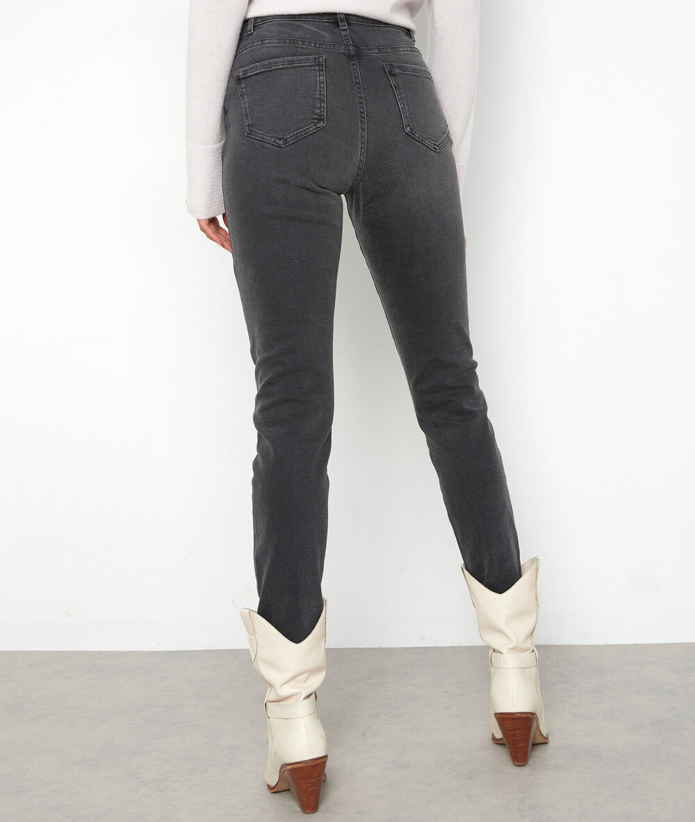 Jean slim en coton gris foncé et broderies nadia gris fonce.