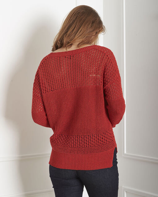 Pull rouge maille ajourée alba orange.