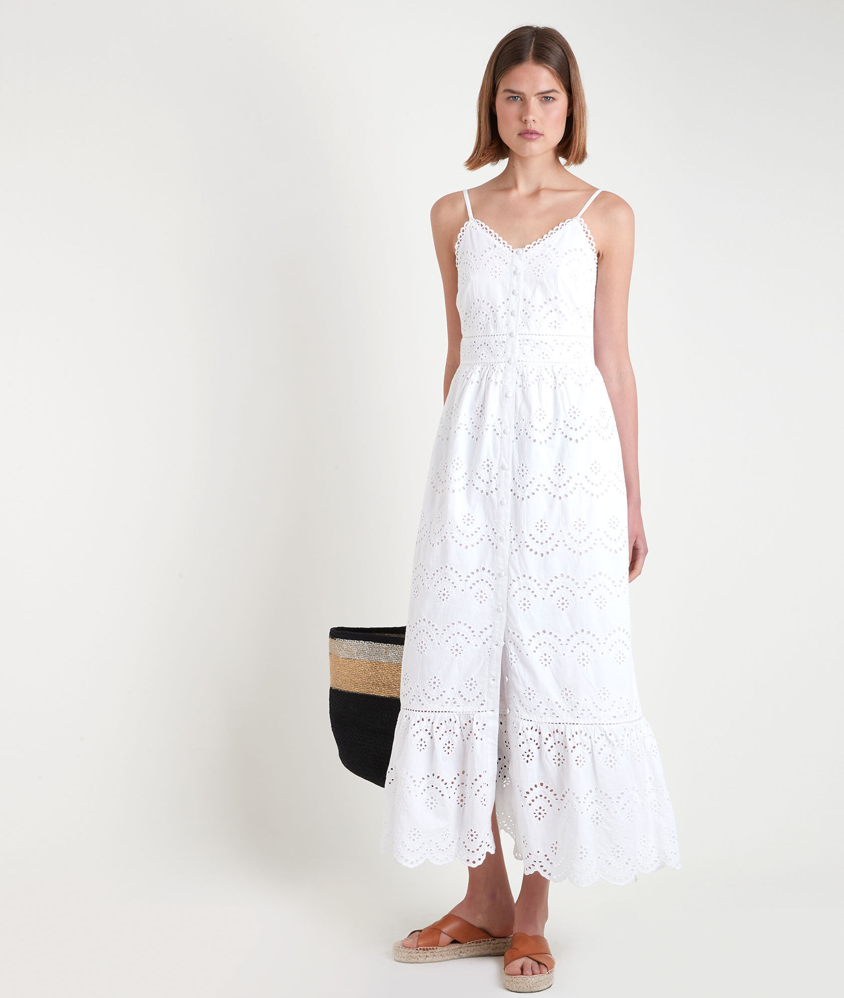 Robe longue en broderie anglaise blanche LYS Femme Maison 123