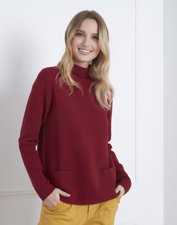 Pull grenat maille fine col montant Belize | 1-2-3 Pull grenat maille fine col montant Belize PhotoZ | 1-2-3