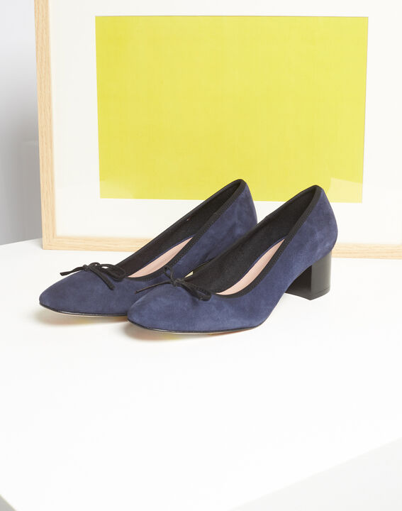 Ballerines à talons marine en cuir velours Kalista | 1-2-3 Ballerines à talons marine en cuir velours Kalista PhotoZ | 1-2-3