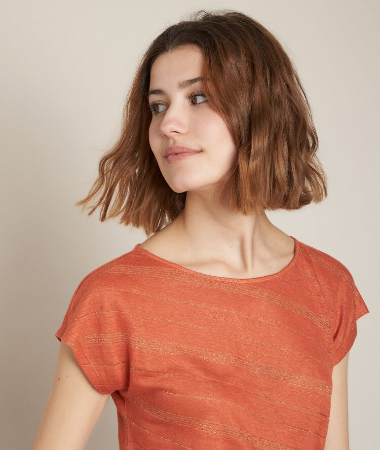 Tee-shirt en lin rayé rebus tomette.
