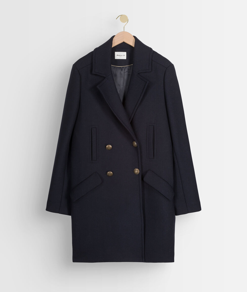 Manteau long croisé bleu marine lee marine.