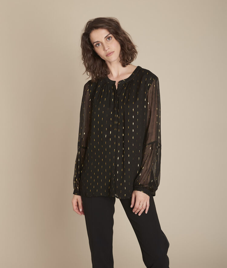 Zwart overhemd met goudkleurige print melissa noir.