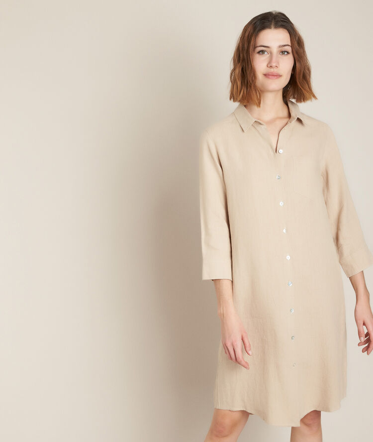 Robe chemise en lin c&eacute;line chaux.