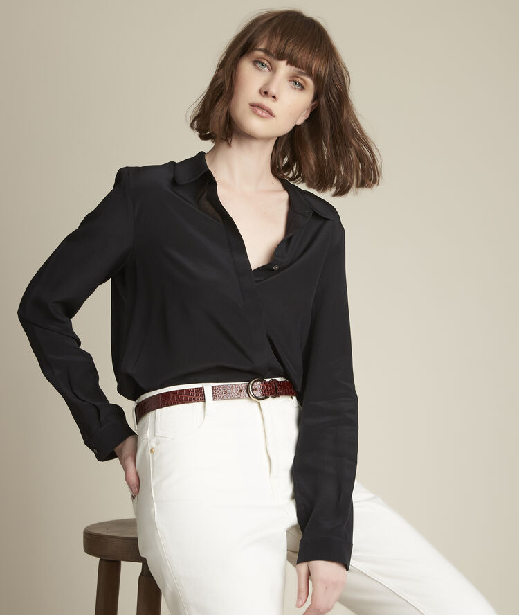 Ceinture en cuir croco ébène karine greige.