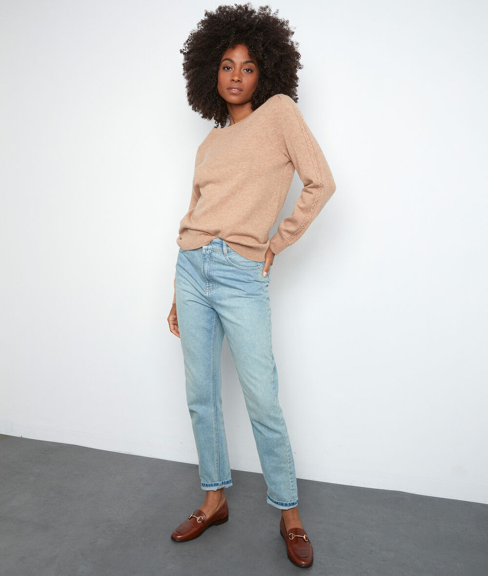 Pull à manches bouffantes beige trystan camel clair.