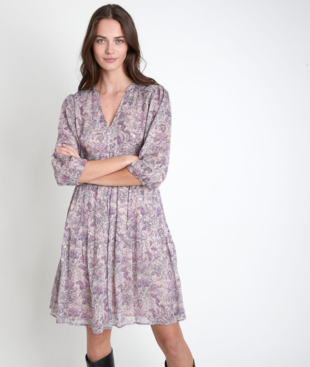 Robe mauve imprim&eacute;e minette mauve.