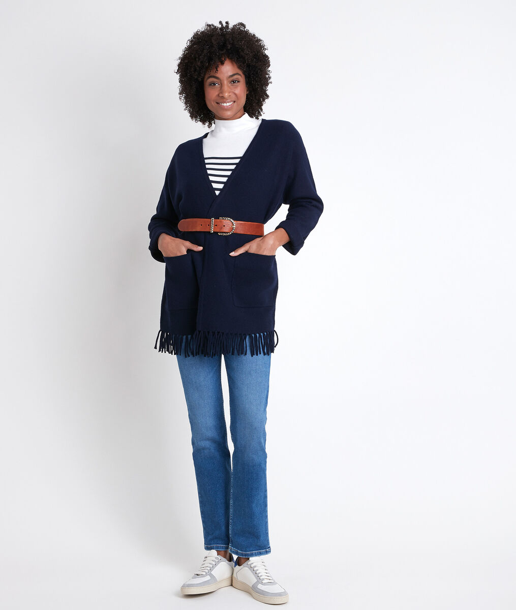 Veste en maille frangée marine Roxie | 1-2-3 Veste en maille frangée marine Roxie PhotoZ | 1-2-3