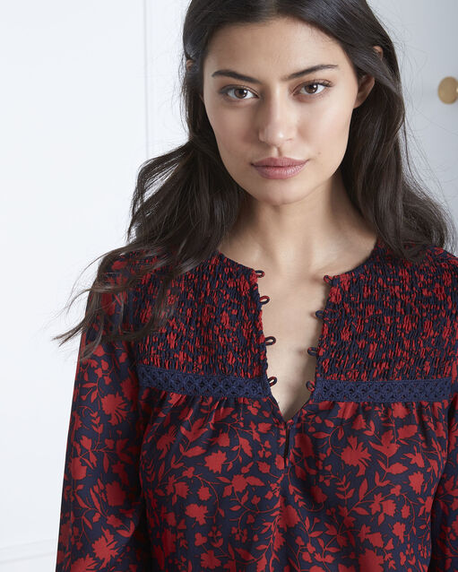 Blouse rouge imprimée vitae geranium.