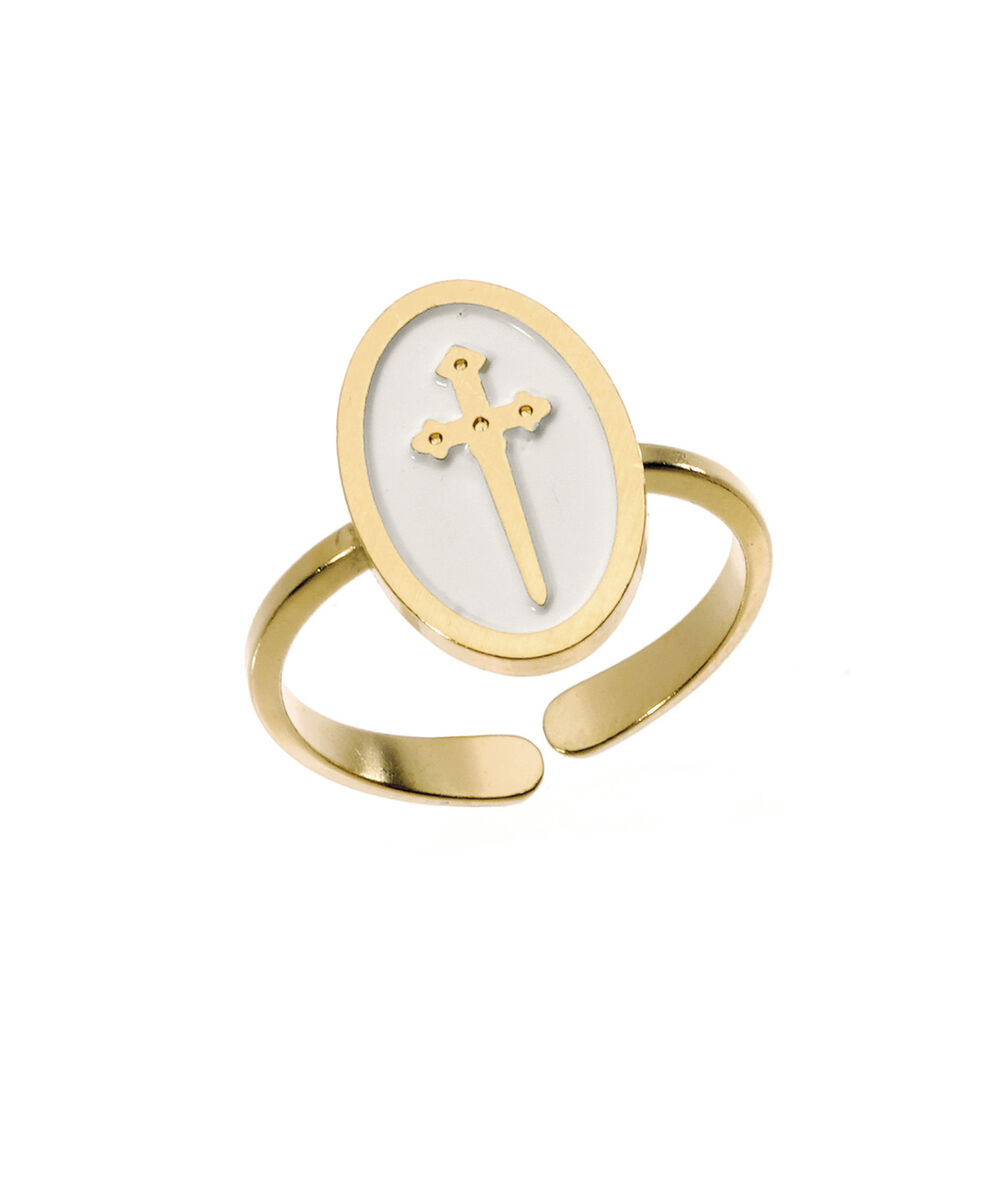 Bague m&eacute;daille laqu&eacute;e &eacute;p&eacute;e ivoire or  bijoux l&eacute;one.