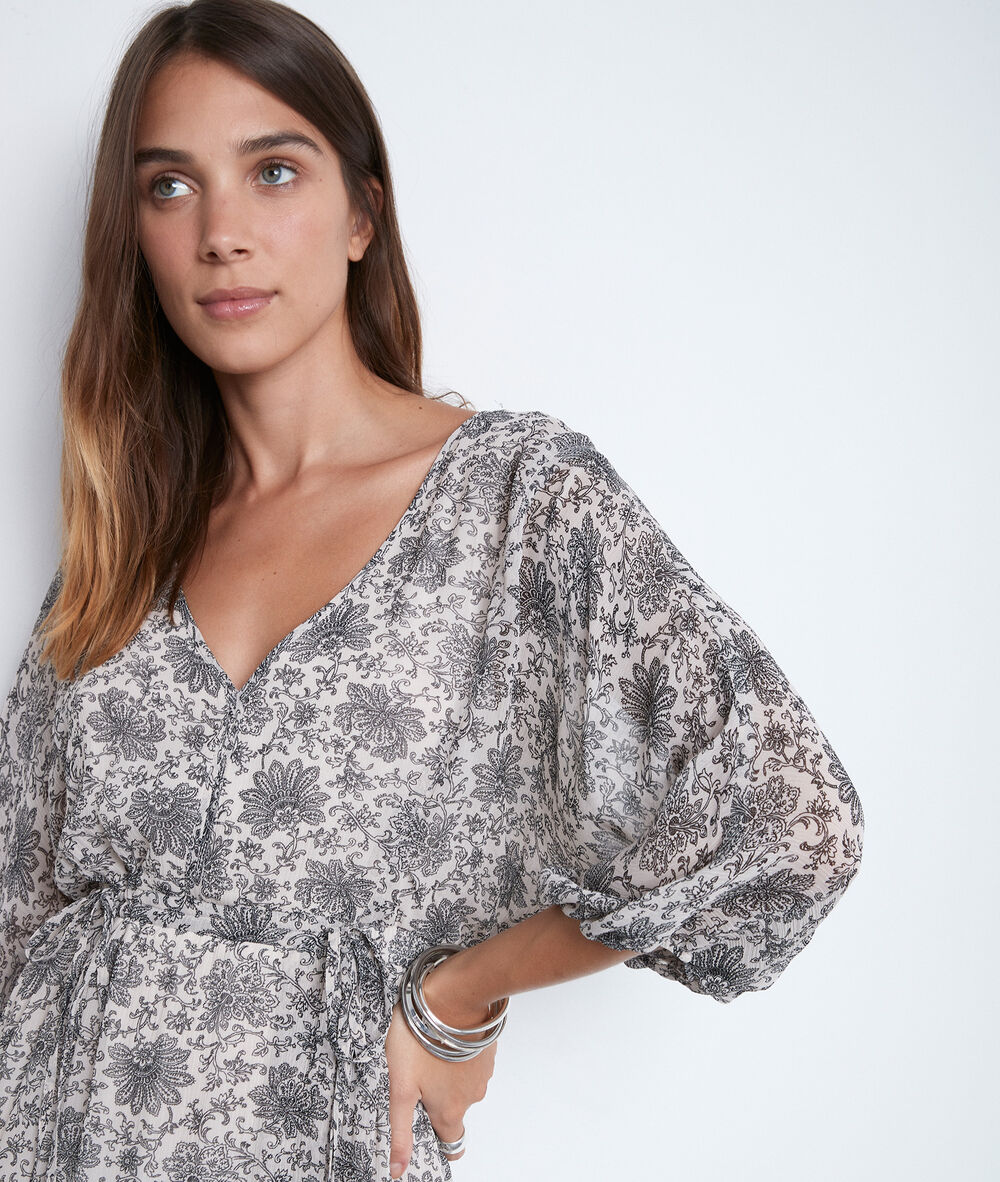 Robe longue vaporeuse à l'imprimé noir et blanc shelly creme.