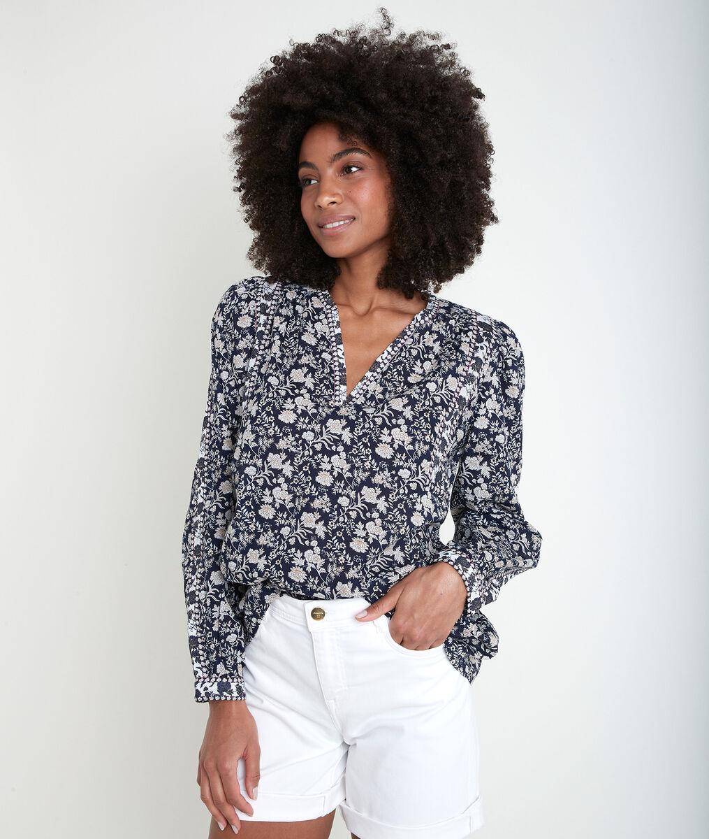 Blouse marine imprimé fleuri Tippi | 1-2-3 Blouse marine imprimé fleuri Tippi PhotoZ | 1-2-3