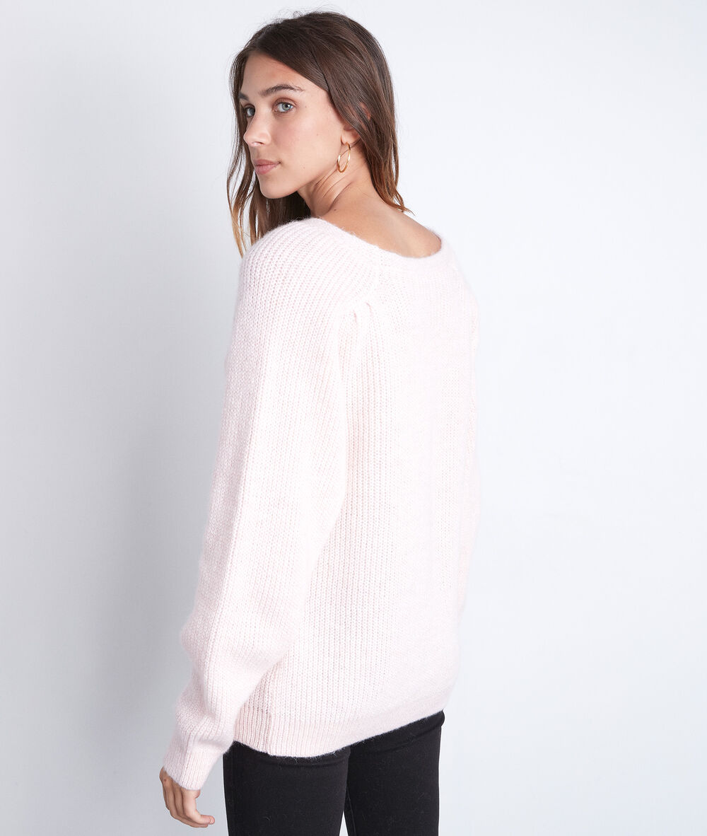 Pull tenessy rose poudré col v poudre.