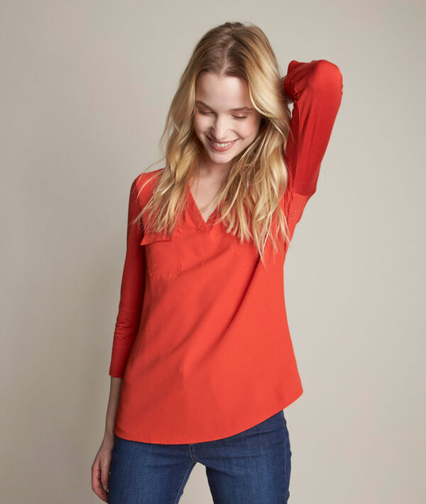 Blouse bimatière orange Genna | 1-2-3 Blouse bimatière orange Genna PhotoZ | 1-2-3