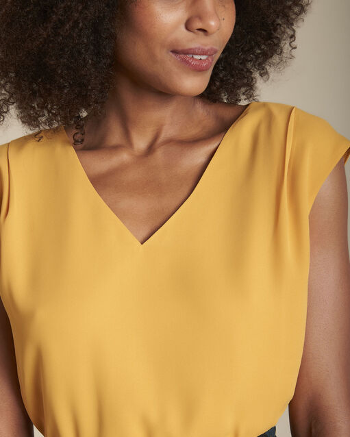 Blouse bimatière col v safran neptune soleil.