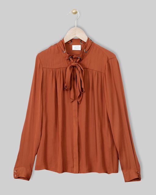 Mahagonifarbene hemdbluse ausschnitt mit ösen und schal maud karamell.