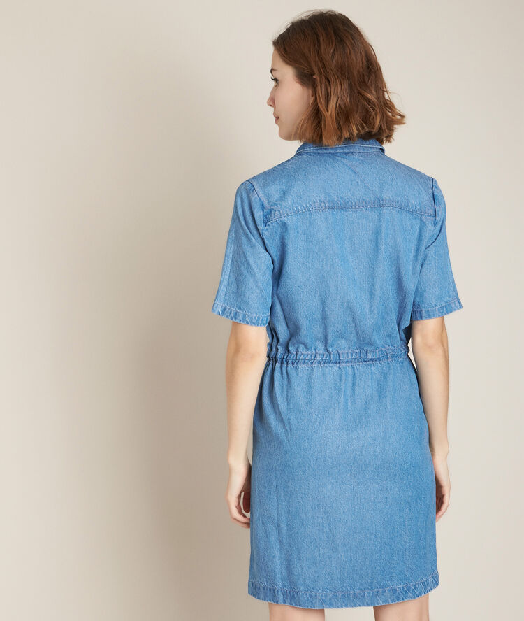 Robe en denim droite en lyocell camelia taupe fonce.