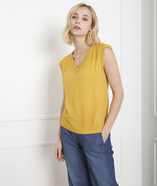 Gelbes T-Shirt im Material-Mix Vivace | 1-2-3 Gelbes T-Shirt im Material-Mix Vivace PhotoZ | 1-2-3