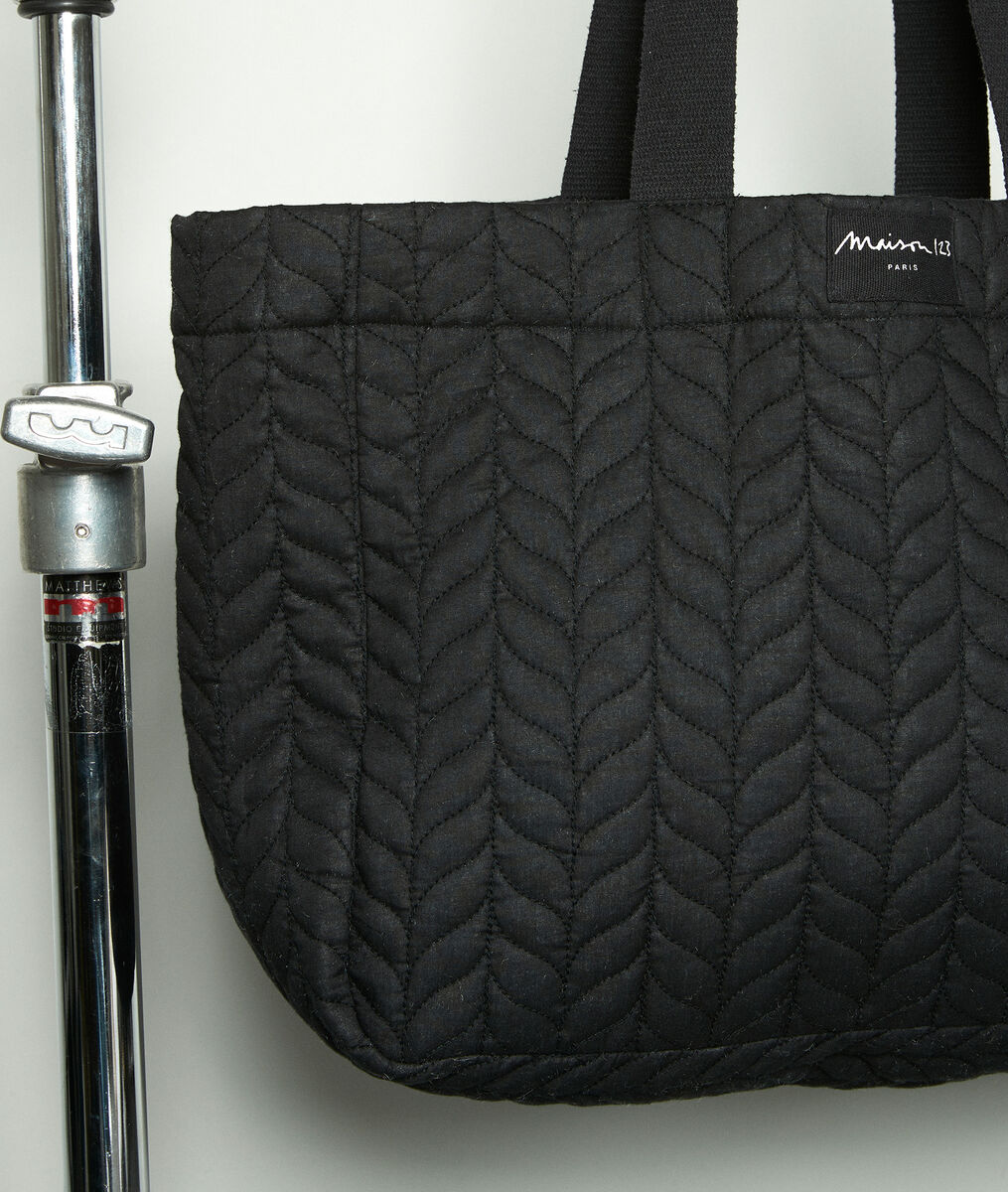 Cabas en coton matelassé anthracite David | 1-2-3 Cabas en coton matelassé anthracite David PhotoZ | 1-2-3