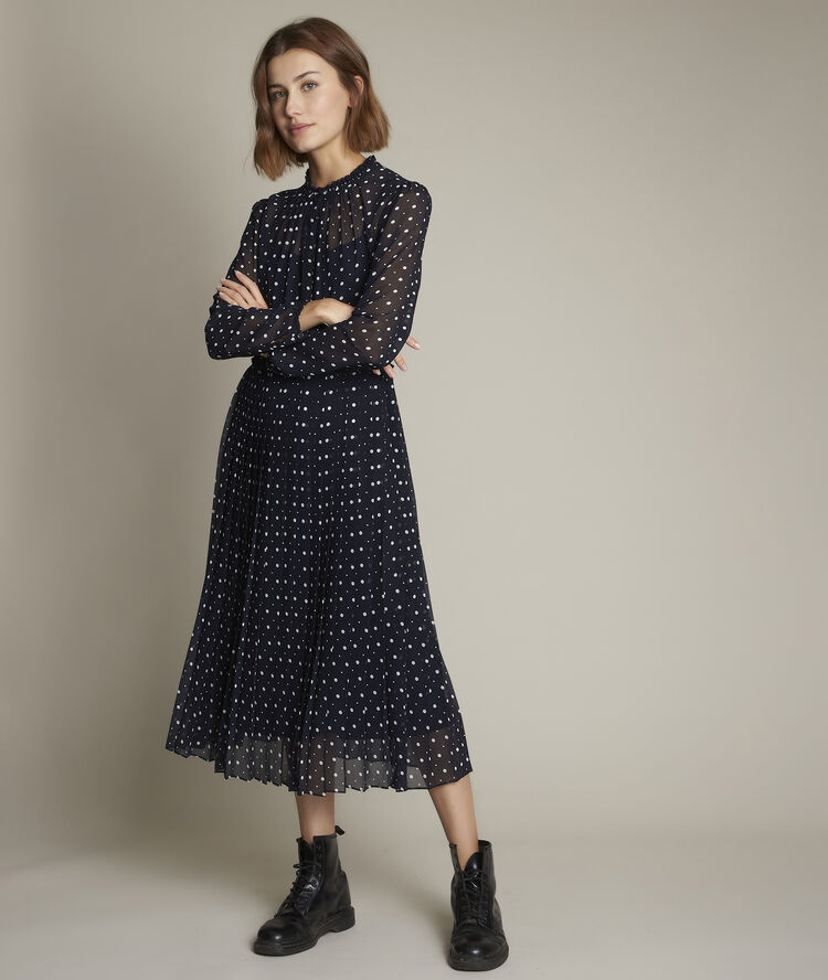 Robe longue &agrave; pois caliste marine.
