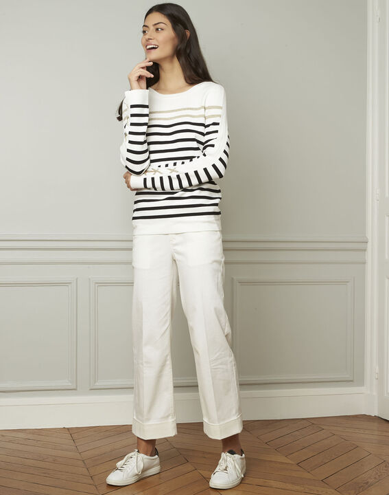 Pull écru rayures et laçages Amiral | 1-2-3 Pull écru rayures et laçages Amiral PhotoZ | 1-2-3
