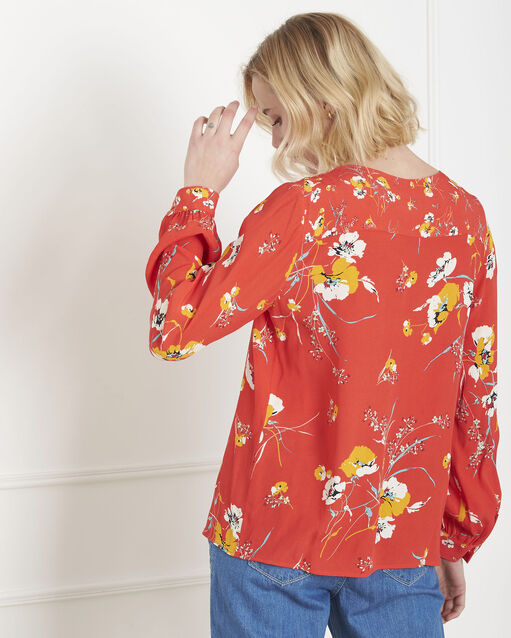 Blouse rouge imprimé fleuri vanity geranium.