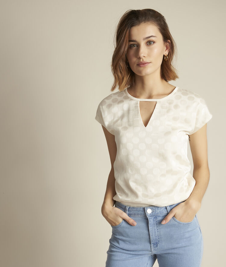 T-shirt aus bimaterial mit p&uuml;nktchen rebecca ecru.