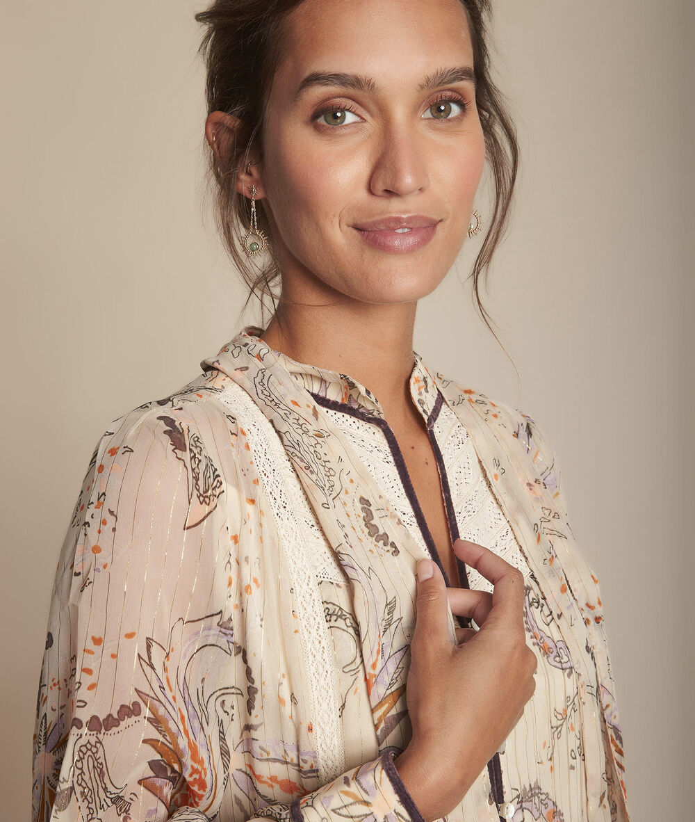 Robe longue imprimée imane ecru.