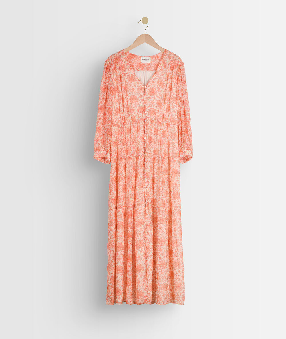 Robe longue vaporeuse imprimé pêche souad pêche.