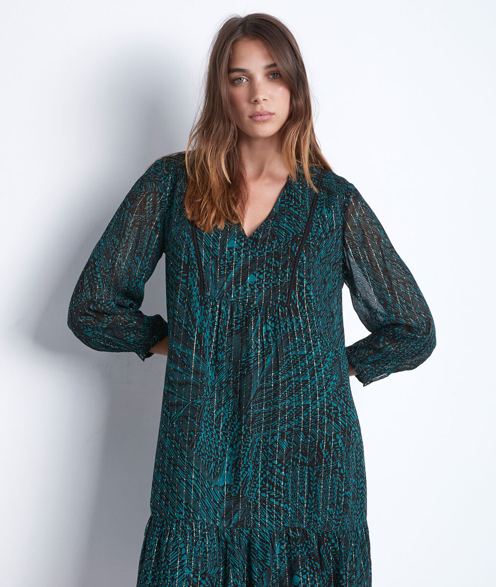 Robe courte et fluide imprimée verte et noire Soraya | 1-2-3 Robe courte et fluide imprimée verte et noire Soraya PhotoZ | 1-2-3