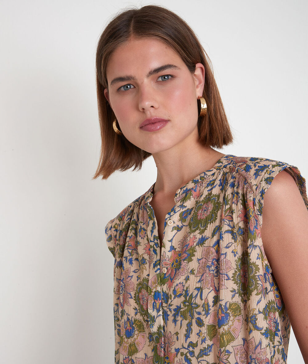 Blouse sans manches à épaulettes imprimée olive tracy olive.