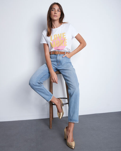 Die gebleichte lovely mum-jeans solene helles indigoblau.