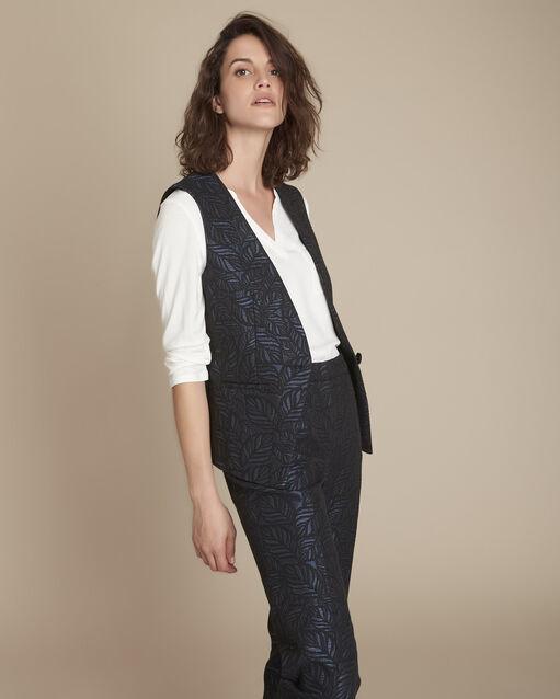 Marineblauw mouwloos vest in jacquard Bleuet (2) - Maison 123