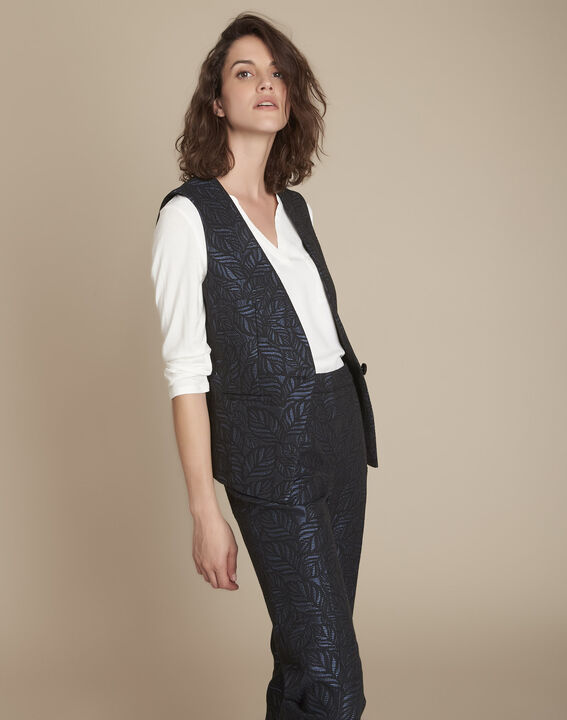 Gilet sans manches marine jacquard Bleuet | 1-2-3 Gilet sans manches marine jacquard Bleuet PhotoZ | 1-2-3