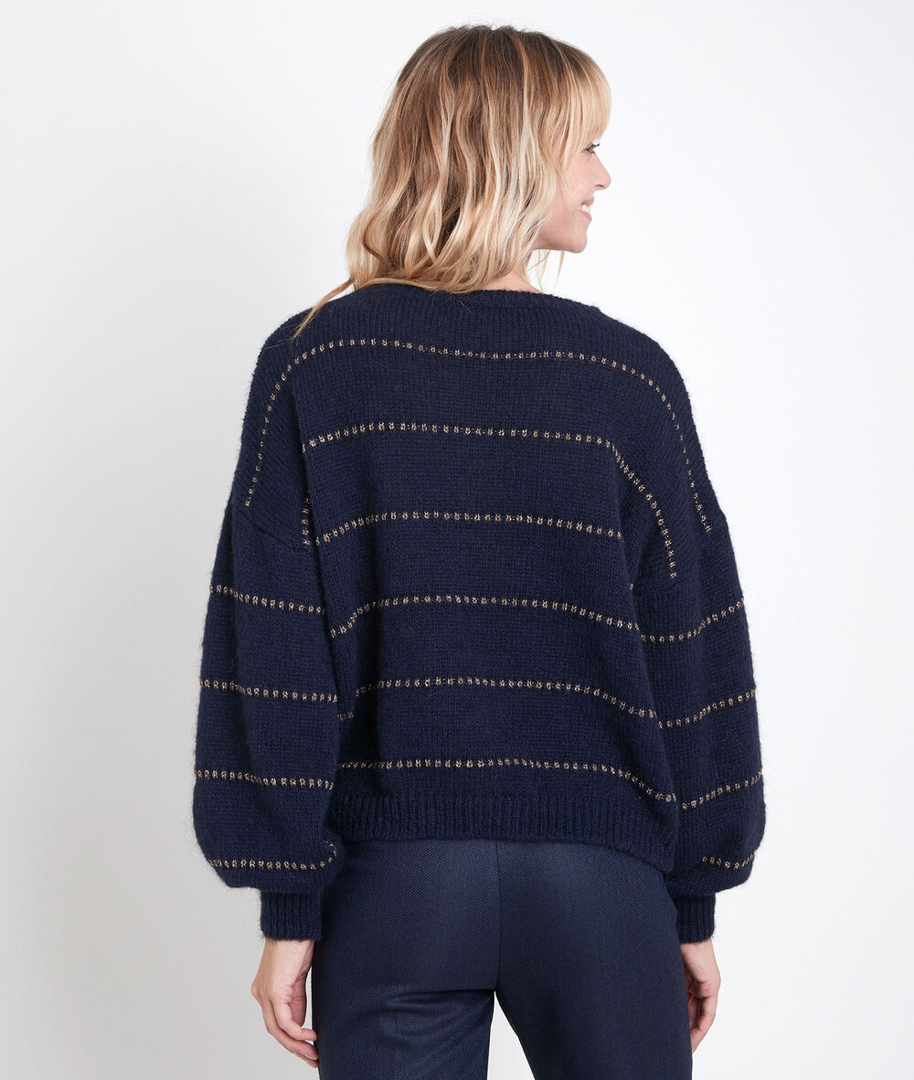 Pull rayé pailleté riviere marine.